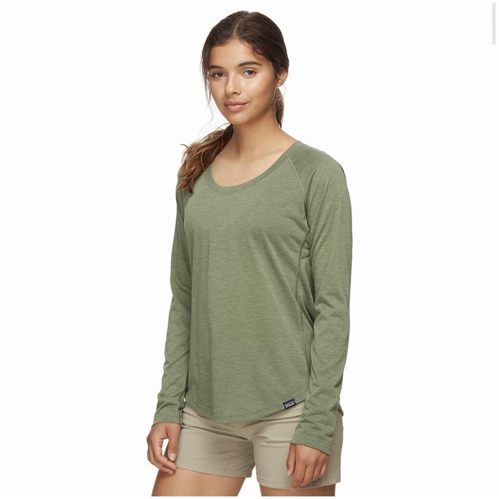Patagonia Womens Small Capilene Cool Trail LS Shirt Green Sustainable Base Layer
